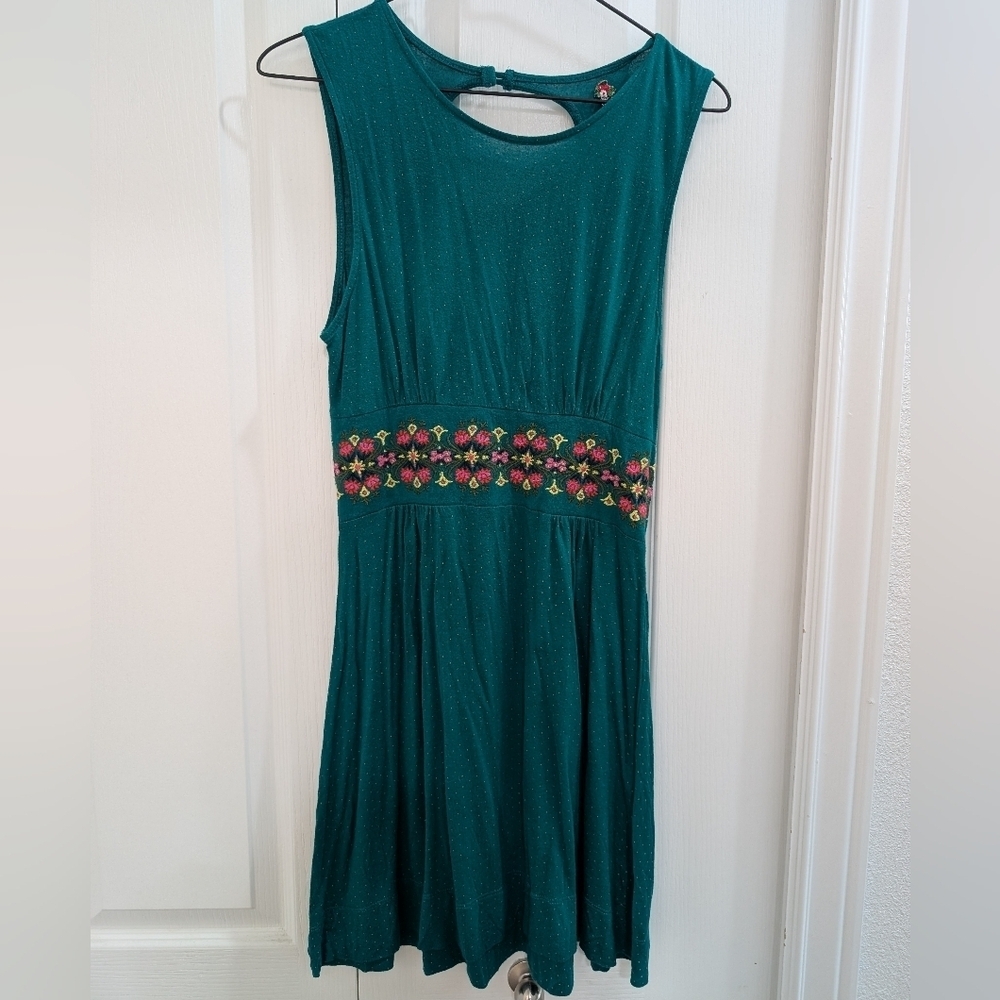 Free People Turquoise Polkadot Floral Embroidered Sleeveless Dress - Picture 3 of 9